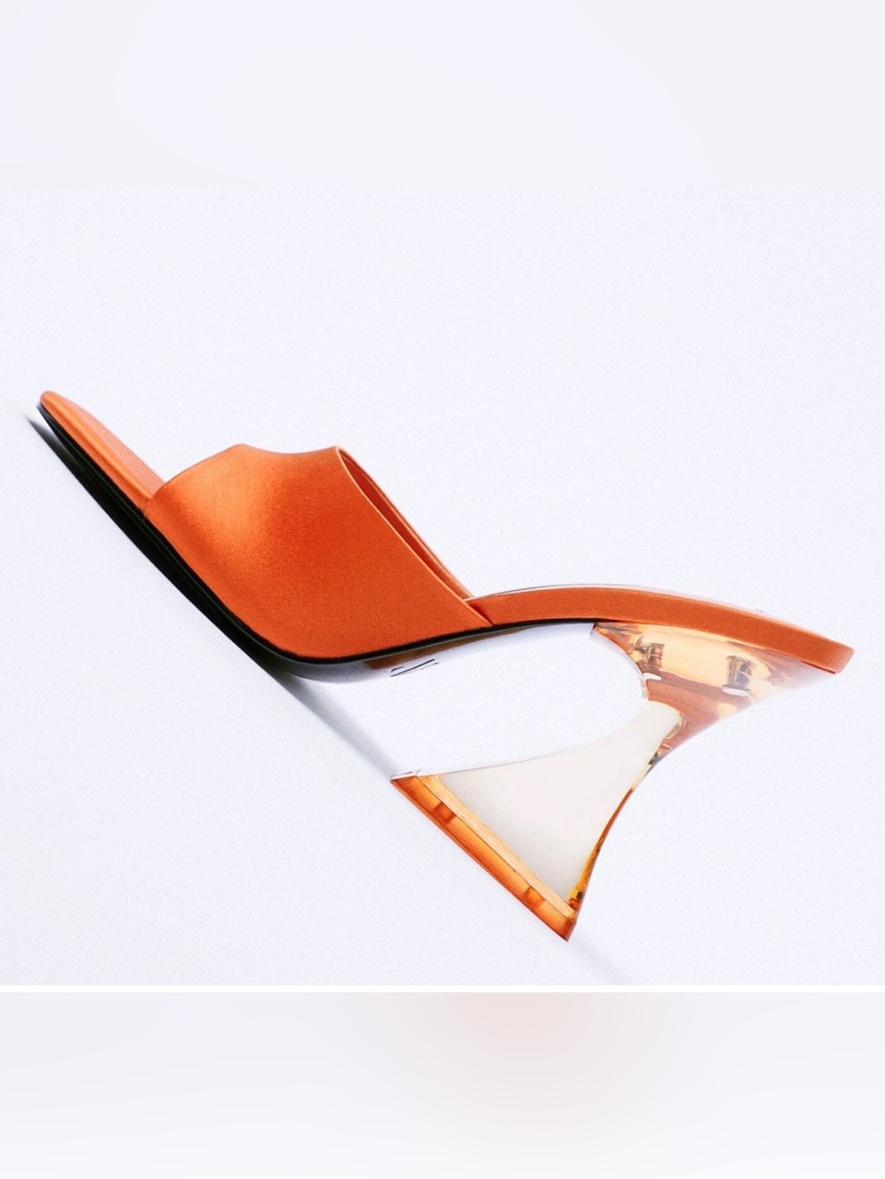 Zara Orange Slide Mule with Sculpted Clear Heel